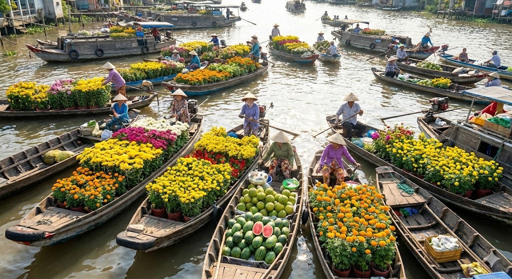 chợ nổi ngày tết