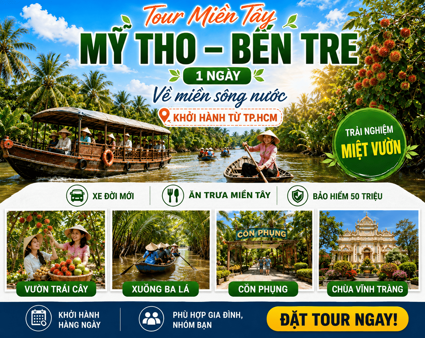 MEKONG 1 NGÀY -  MỸ THO - BẾN TRE - VƯỜN TRÁI CÂY