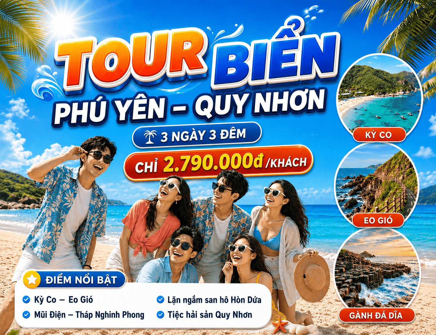 Tour Phú Yên – Quy Nhơn 3N3Đ: Kỳ Co – Eo Gió – Gành Đá Dĩa