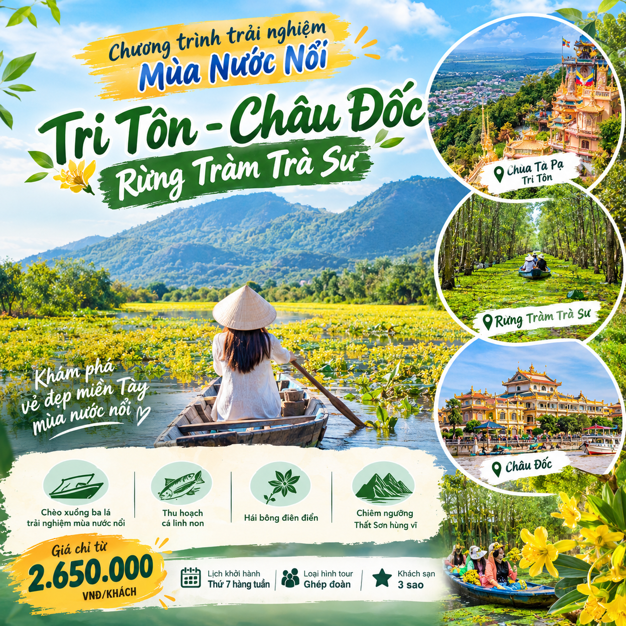 Tour Tri Tôn Châu Đốc 2N1D: Trải Nghiệm Mùa Nước Nổi